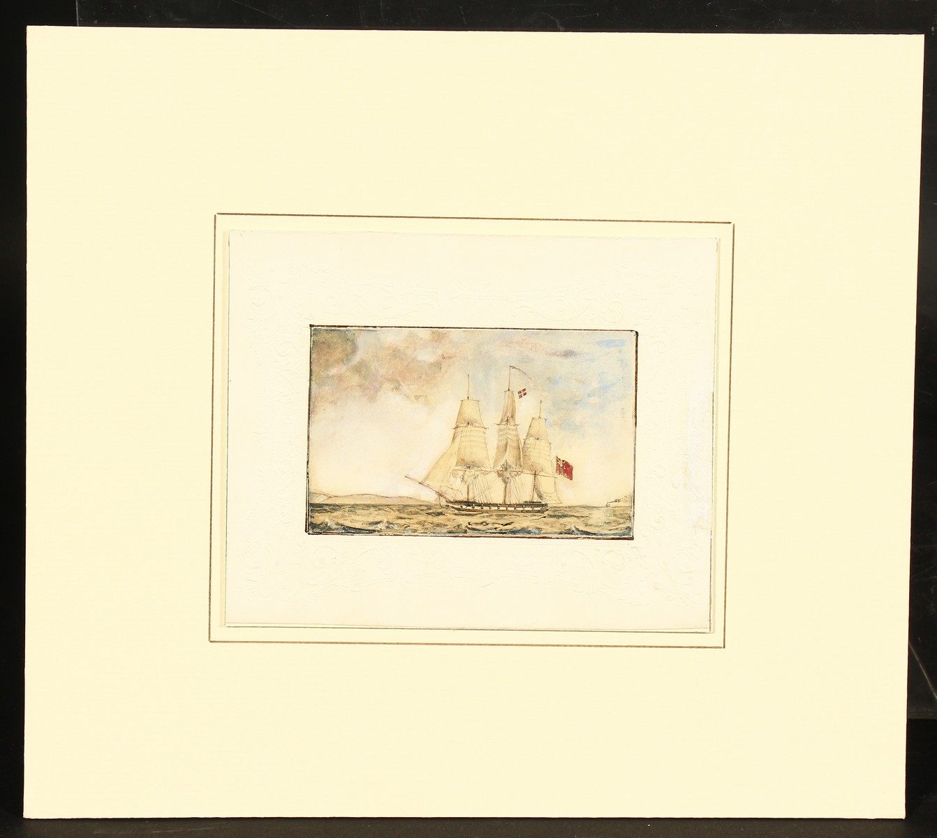 19th century, A Nautical scene with a ship on open waters, watercolour, Unframed, 3"x 4". - Image 5 of 5