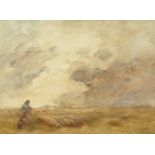 John Terris (1865-1914) British, 'With his Flock', a Shepherd and his dog with a flock of sheep,