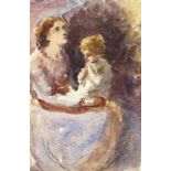 Maud Lee Cockburn (1865-1957) British, a mother and child at a time of prayer, watercolour, 5" x 3.