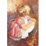 Dianne Flynn (b. 1939) British, 'Ruby with Toy Duck', a study of a young girl playing with a toy