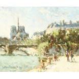 Jose Salvaggio (20th/21st century) 'Quais Paris' with Notre Dame, oil on board, 9" x 11".