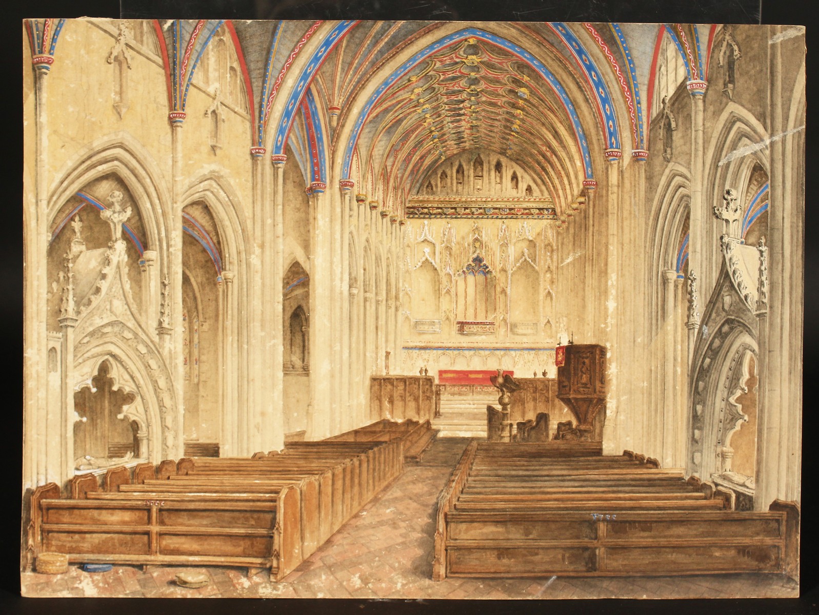 19th century, A study of the interior of Winchester cathedral, Watercolour, signed in pencil ' - Image 2 of 3