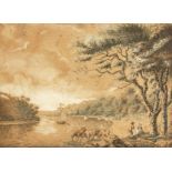 19th century, A scenic river landscape, watercolour, unframed, 7.5" x 9.5".