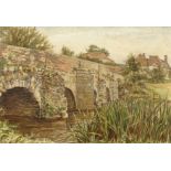 Louis Walter (19th century) British, Two views of Tilford Bridge and a view of Elstead bridge, three