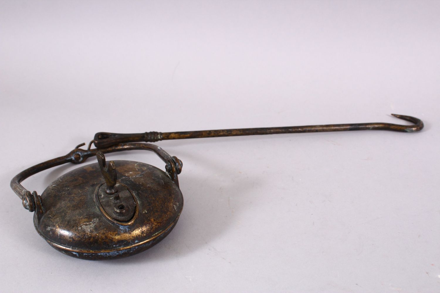 AN UNUSUAL 19TH CENTURY BRONZE HANGING OIL LAMP WITH BIRD, the lamp with a figure of a bird, 53cm - Image 3 of 3