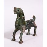 A 13TH / 14TH CENTURY PERSIAN BRONZE FIGURE OF A LION, with an openwork body, 11cm.