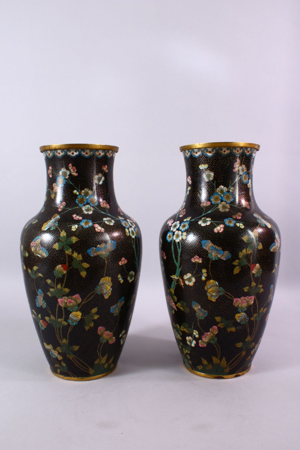 A 19TH / 20TH CENTURY CHINESE CLOISONNE TRIO, consisting of a pair of vases and a planter, decorated - Image 9 of 11