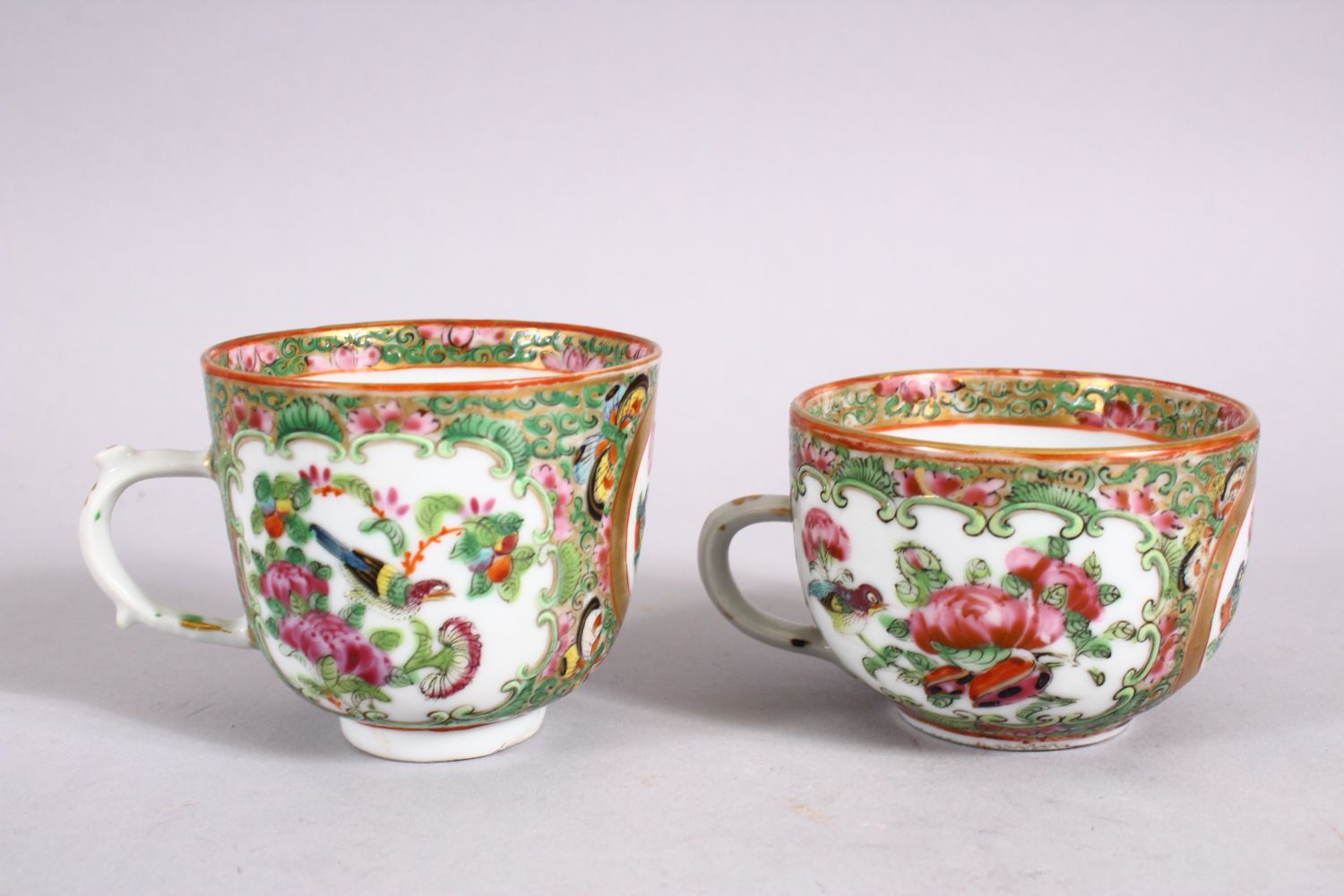A 19TH CENTURY CHINESE FAMILLE ROSE CANTON CUPS & SAUCER, decorated with panels of birds and flora & - Image 2 of 5
