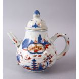 A 19TH CENTURY CHINESE IMARI PORCELAIN TEA POT & COVER, with typical coral imari decoration and