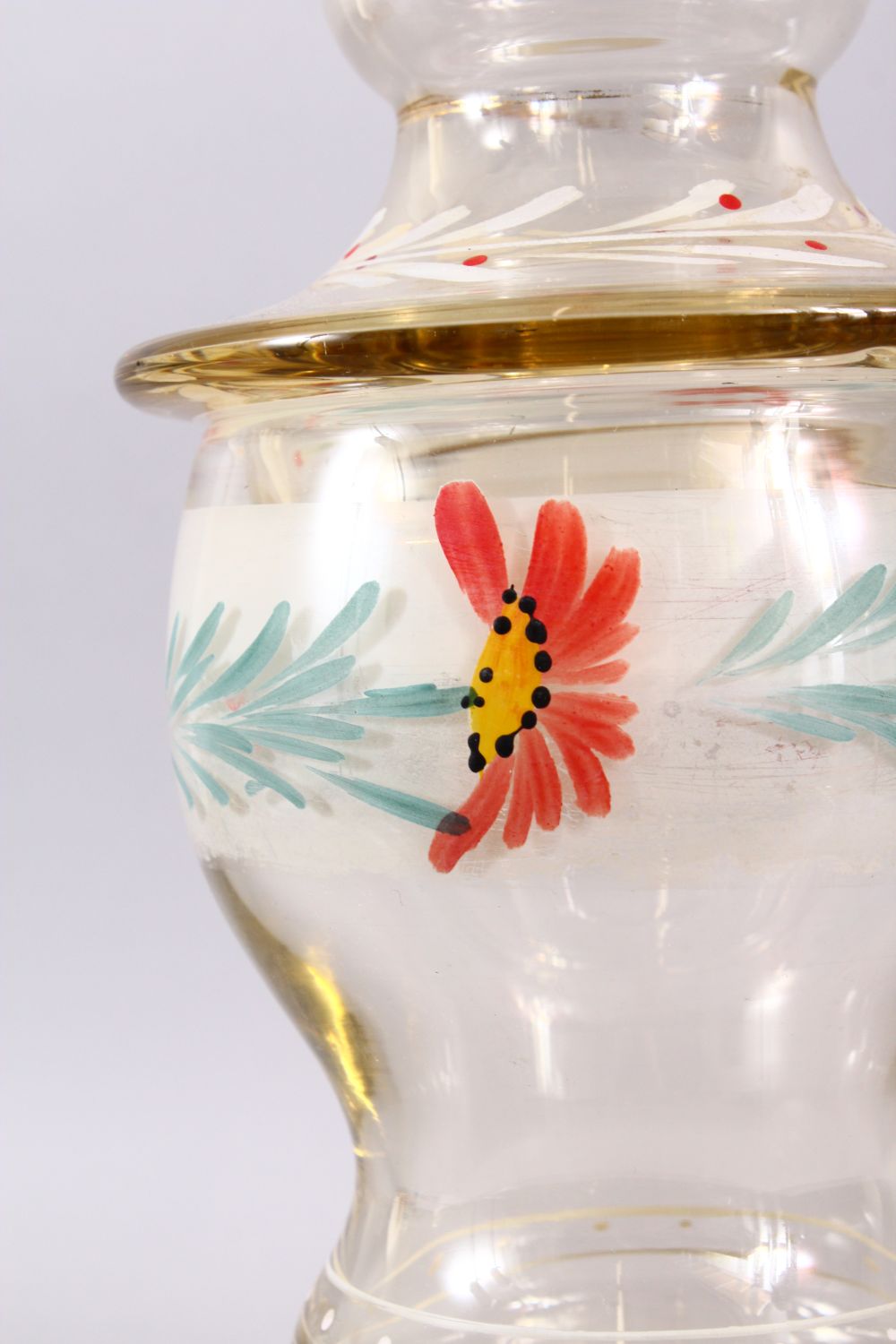A 19TH CENTURY ENAMELED POSS MOSER GLASS VASE & COVER, with enameled floral decoration and gilt - Image 2 of 3