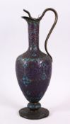 A 19TH CENTURY ISLAMIC ENAMELLED KASHMIRI JUG, with a serpent formed handle and lid, and foliage