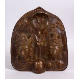 AN INDIAN BRONZE RELIEF WALL HANGING PANEL, depicting two figures, one semi erotic, the verso with
