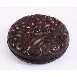 A 19TH CENTURY CHINESE BLACK CINNABAR LACQUER BOX & COVER, 7CM