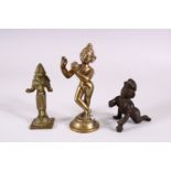 A COLLECTION OF 3 19TH / 20TH CENTURY INDIAN BRONZE FIGURES, 13cm down to 8cm