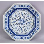 A JAPANESE MEIJI PERIOD BLUE & WHITE OCTAGONAL PORCELAIN DISH, the dish decorated with flora and