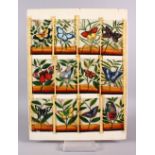 A SET OF 19TH CENTURY INDIAN SCHOOL PAINTINGS OF BUTTERFLIES ON MICA, adhered to a panel, each