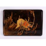A FINE JAPANESE MEIJI PERIOD SILVER MOUNTED CRAYFISH GOLD LACQUER TRAY - with decoration of crayfish