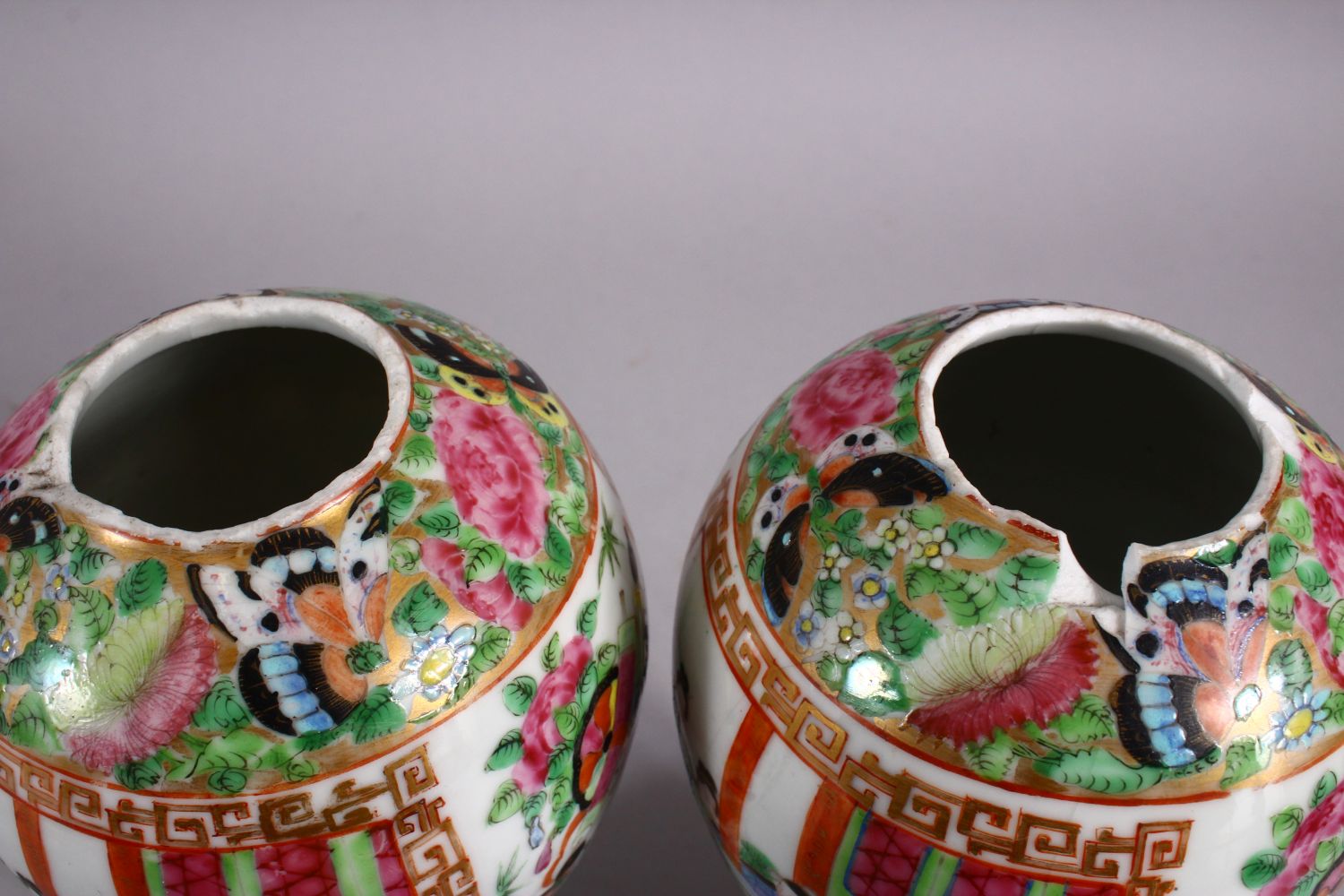 A PAIR OF 19TH CENTURY CHINESE FAMILLE ROSE CANTON PORCELAIN MEIPING VASES, each decorated with - Image 5 of 6