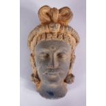 A HEAVY & FINE CARVED STONE HEAD OF GHANDARA , 33cm x 21cm