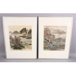 A PAIR OF 19TH / 20TH CENTURY CHINESE PAINTED SILK LANDSCAPE PICTURES, each depicing a native