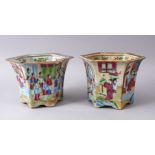 TWO 19TH CENTURY CHINESE CANTON FAMILLE ROSE PORCELAIN JARDINIERE, both decorated with figures in