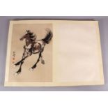A CHINESE BOOK OF PAINTED / INK WORK HORSE ILLUSTRATIONS SIGNED XU BEIHONG - the book containing
