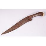 A 19TH CENTURY ISLAMIC INDIAN DAGGER, with a bone topped handle, 43cm