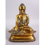 A GOOD 19TH CENTURY SINO TIBETAN BRONZE SEATED BUDDHA, in a seated meditation position with his legs