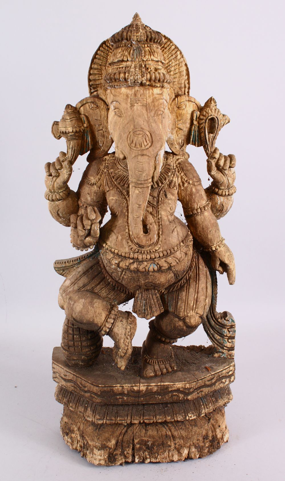 AN 19TH / 20TH CENTURY INDIAN CARVED FIGURE OF GANESH / DEITY - 59cm high