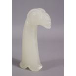 A 19TH / 20TH CENTURY CARVED WHITE / CELADON JADE MUGHAL DAGGER HANDLE - carved in the form of a