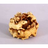 A JAPANESE MEIJI PERIOD CARVED IVORY ZODIAC BALL OKIMONO - With carved animals including, dragon,