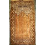 A 19TH CENTURY ISLAMIC WOVEN MOSQUE HANGING PRAYER RUG / CARPET, decorated with calligraphy and