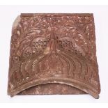 A LARGE AND VERY HEAVY 17TH CENTURY MIRHAB INDIAN MUGHAL CARVED SANDSTONE PANEL, depicting and