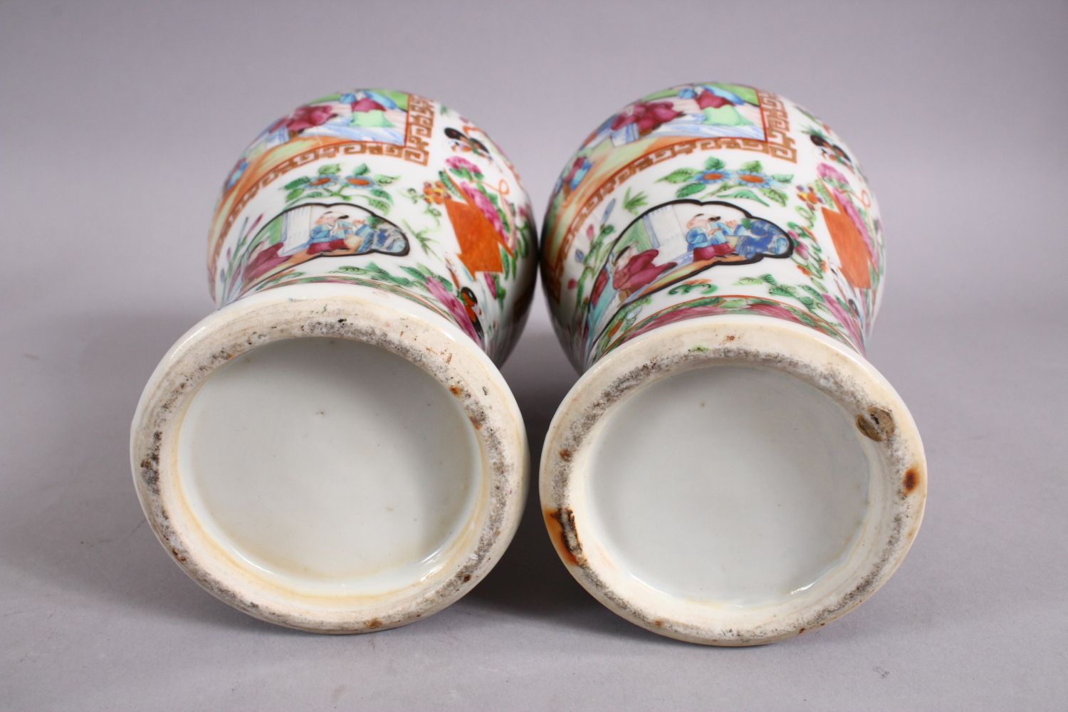 A PAIR OF 19TH CENTURY CHINESE FAMILLE ROSE CANTON PORCELAIN MEIPING VASES, each decorated with - Image 6 of 6