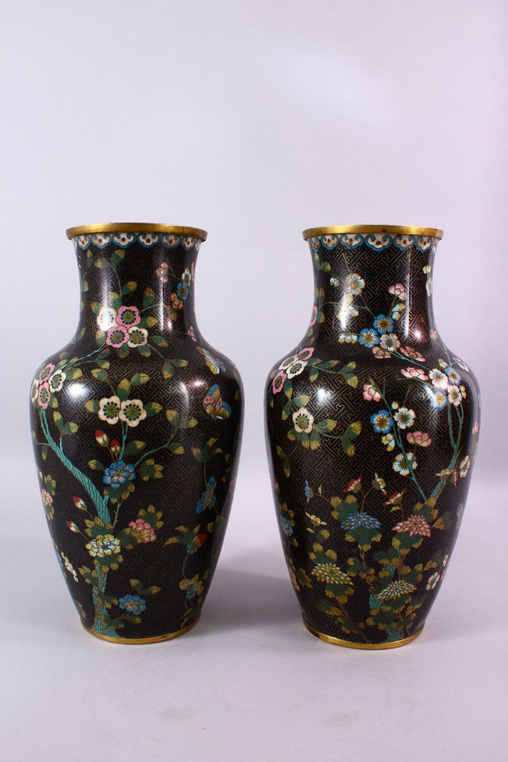 A 19TH / 20TH CENTURY CHINESE CLOISONNE TRIO, consisting of a pair of vases and a planter, decorated - Image 10 of 11