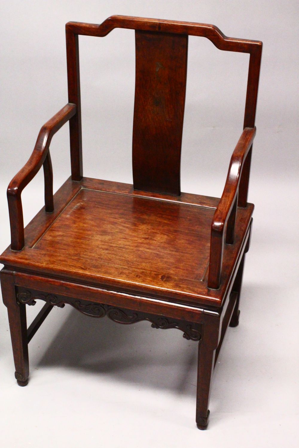 A PAIR OF HEAVY 19TH CENTURY JAPANESE CARVED HARDWOOD & SILVER INLAID ARM CHAIRS, The arm chairs - Image 2 of 7