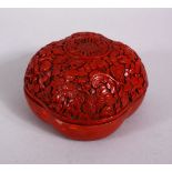 A 19TH / 20TH CENTURY CHINESE CINNABAR LACQUER BOX & COVER, the cover carved with floral decoration,