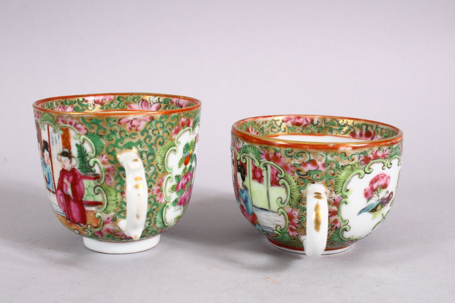 A 19TH CENTURY CHINESE FAMILLE ROSE CANTON CUPS & SAUCER, decorated with panels of birds and flora & - Image 3 of 5