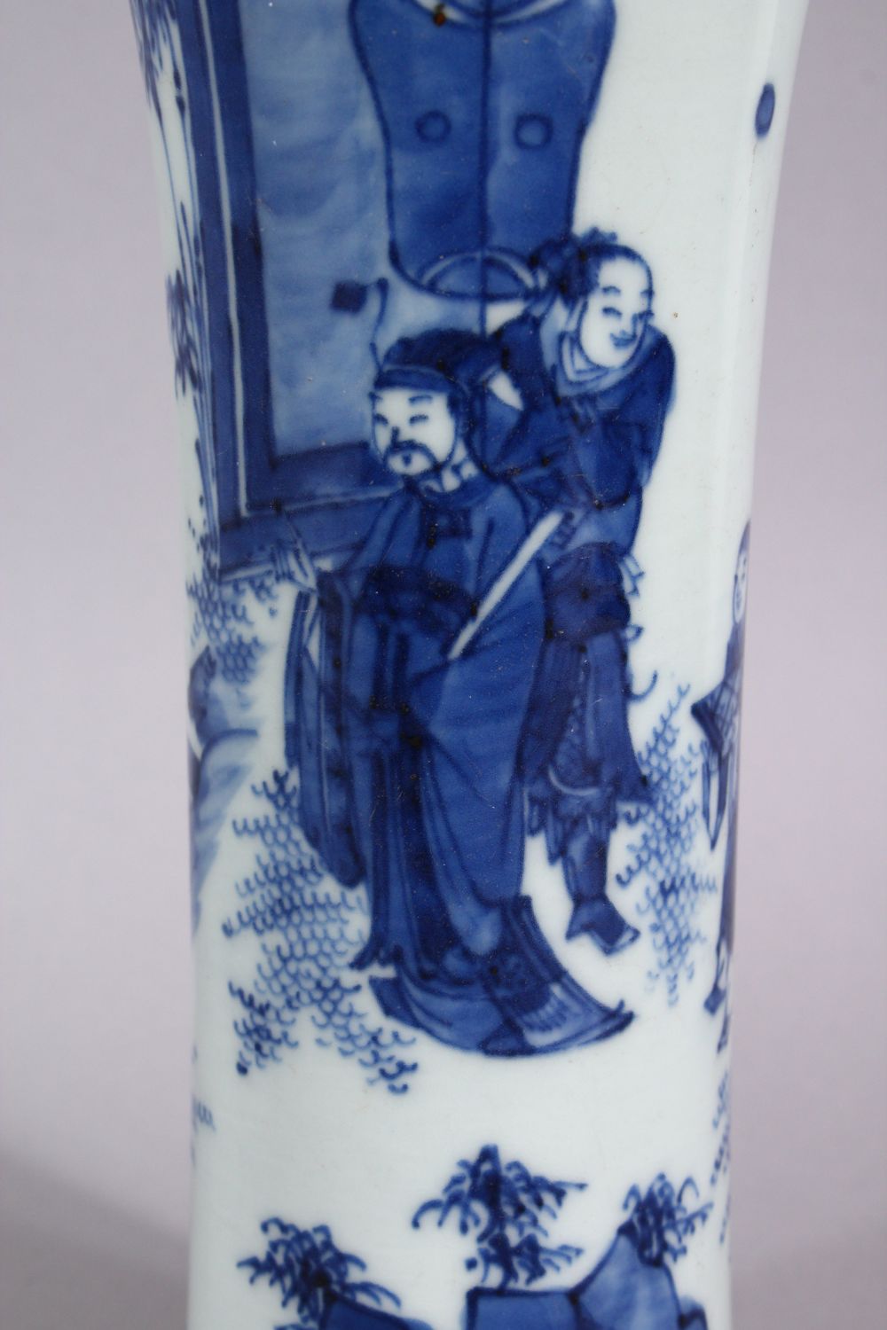 A CHINESE BLUE & WHITE PORCELAIN SLEEVE VASE, decorate with scenes of figures in landscape settings, - Image 2 of 6