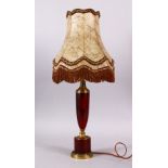 A GOOD CHERRY AMBER / BAKELITE LAMP & SHADE, with electrical fittings ( not tested ) 50cm high