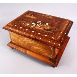 AN ISLAMIC INDIAN INLAID IVORY & TIMBER LARGE WOODEN BOX, inlaid with romantic figures in a