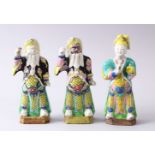 THREE 19TH CENTURY CHINESE FAMILLE ROSE / VERTE PORCELAIN FIGURES OF GENERALS, each originally