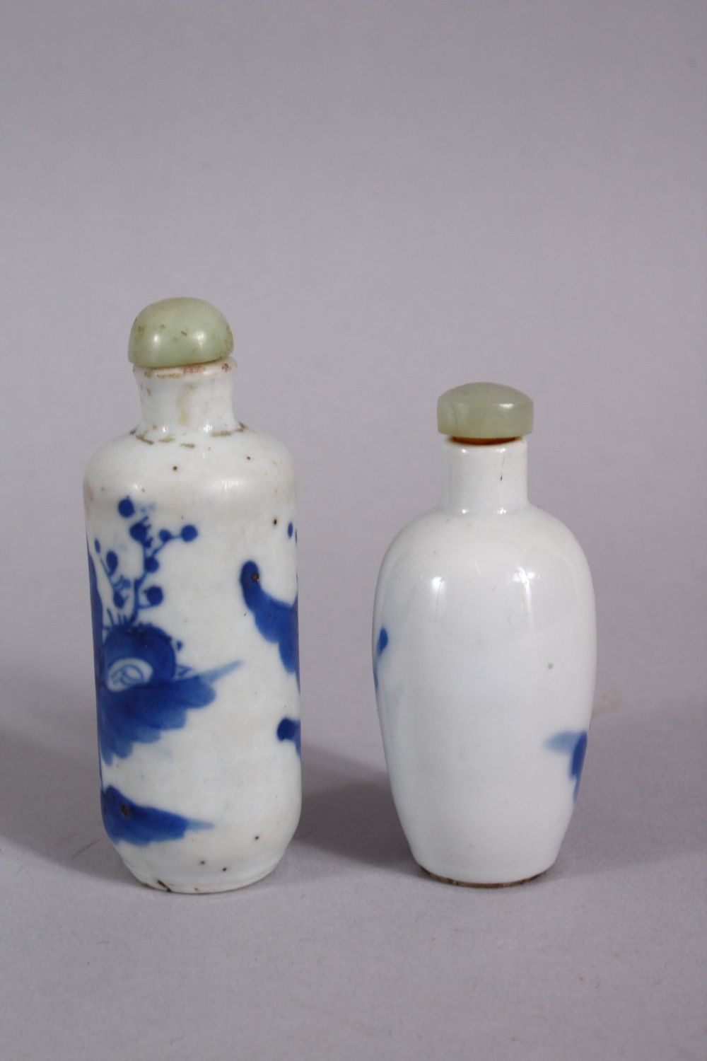 TWO CHINESE BLUE & WHITE PORCELAIN PORCELAIN SNUFF BOTTLES, both decorated with figures in - Image 2 of 4