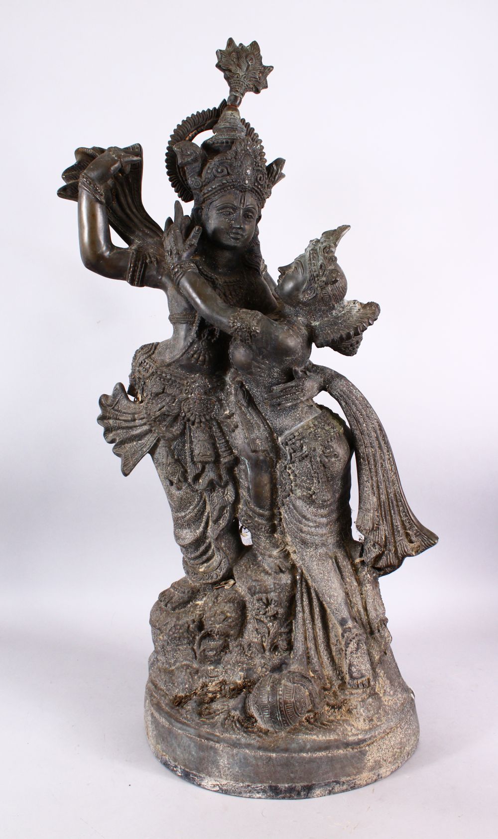 A GOOD & LARGE INDIAN BRONZE STATUE OF RAMA & SITA, both figures elegantly posed, one figure