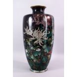 A LARGE JAPANESE MEIJI PERIOD SILVER IRE CLOISONNE VASE - decorated with a display of native
