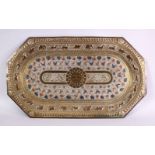 A FINE QUALITY 19TH CENTURY SRI LANKAN SILVER INLAID TRAY, inlaid with scenes of birds, with