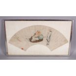 A 19TH CENTURY CHINESE FRAMED PAINTED PAPER FAN - BUDDHA, depicting a seated buddha seated upon a