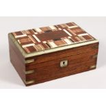 A SMALL 19TH CENTURY ROSEWOOD JEWELLERY BOX with inlaid marble top. 6ins long.