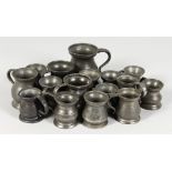 SIXTEEN VARIOUS PEWTER MEASURES.