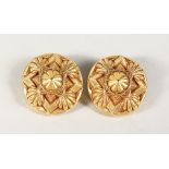 A PAIR OF KALINGER OF PARIS GILT METAL CIRCULAR EARRINGS.